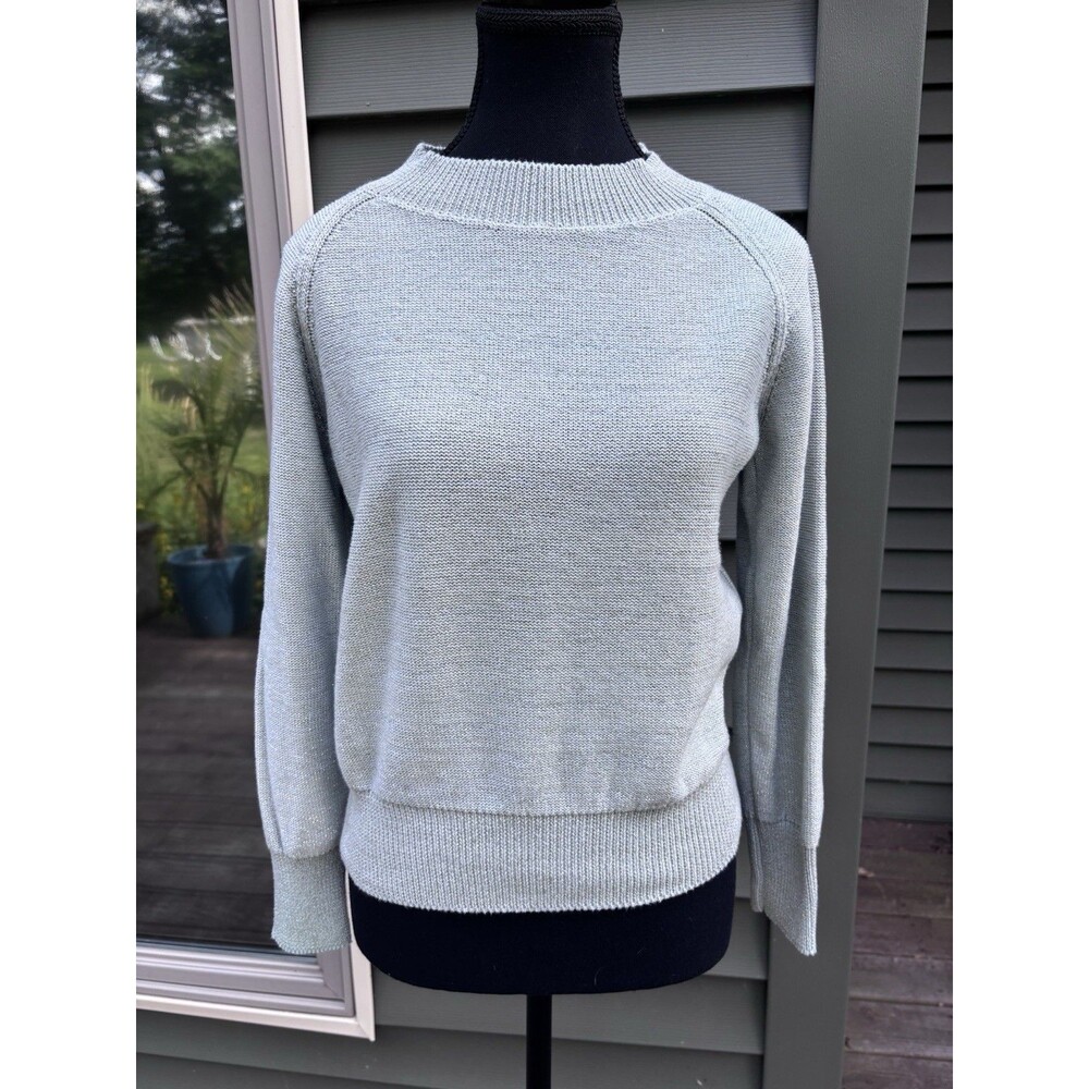 Marella Monochrome Max Mara Light Green Metallic Thread Knit Sweater Top Fits Sm